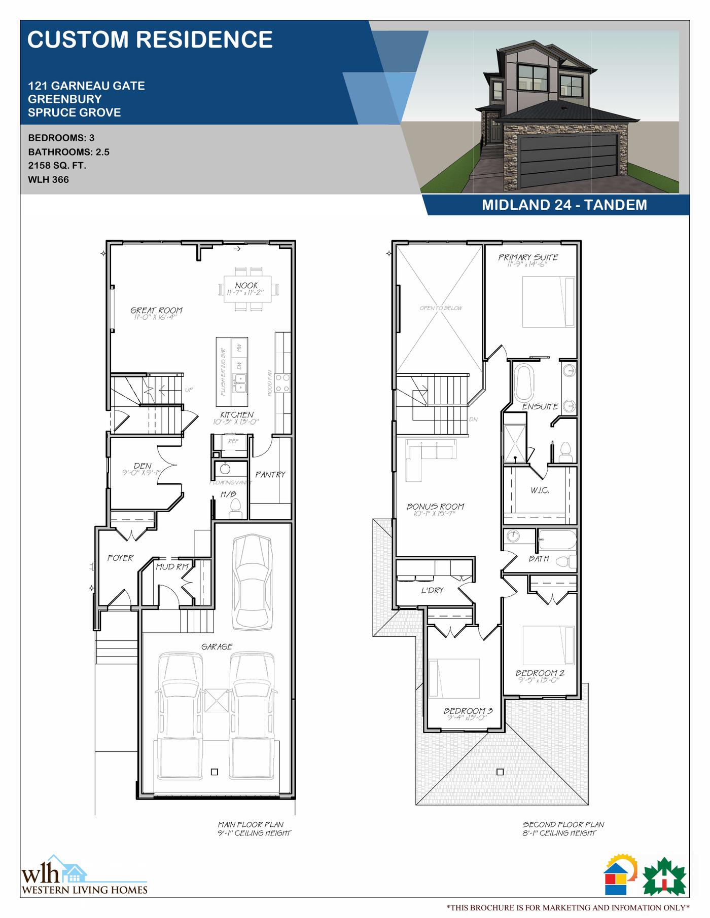 Midland Tandem floor plan and 3D elevation