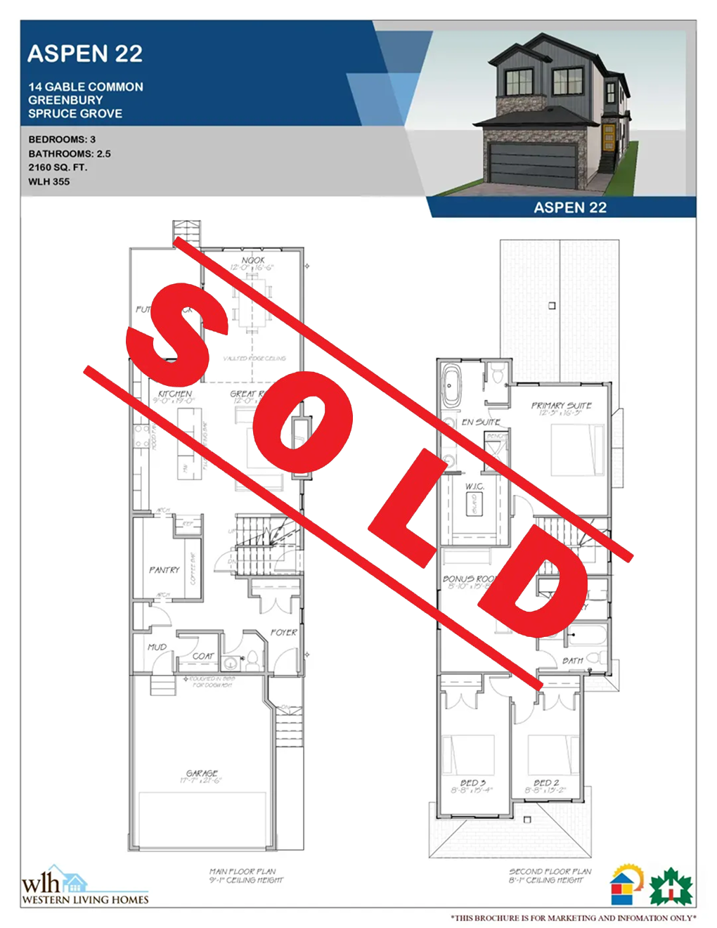 Aspen floor plan and 3D elevation