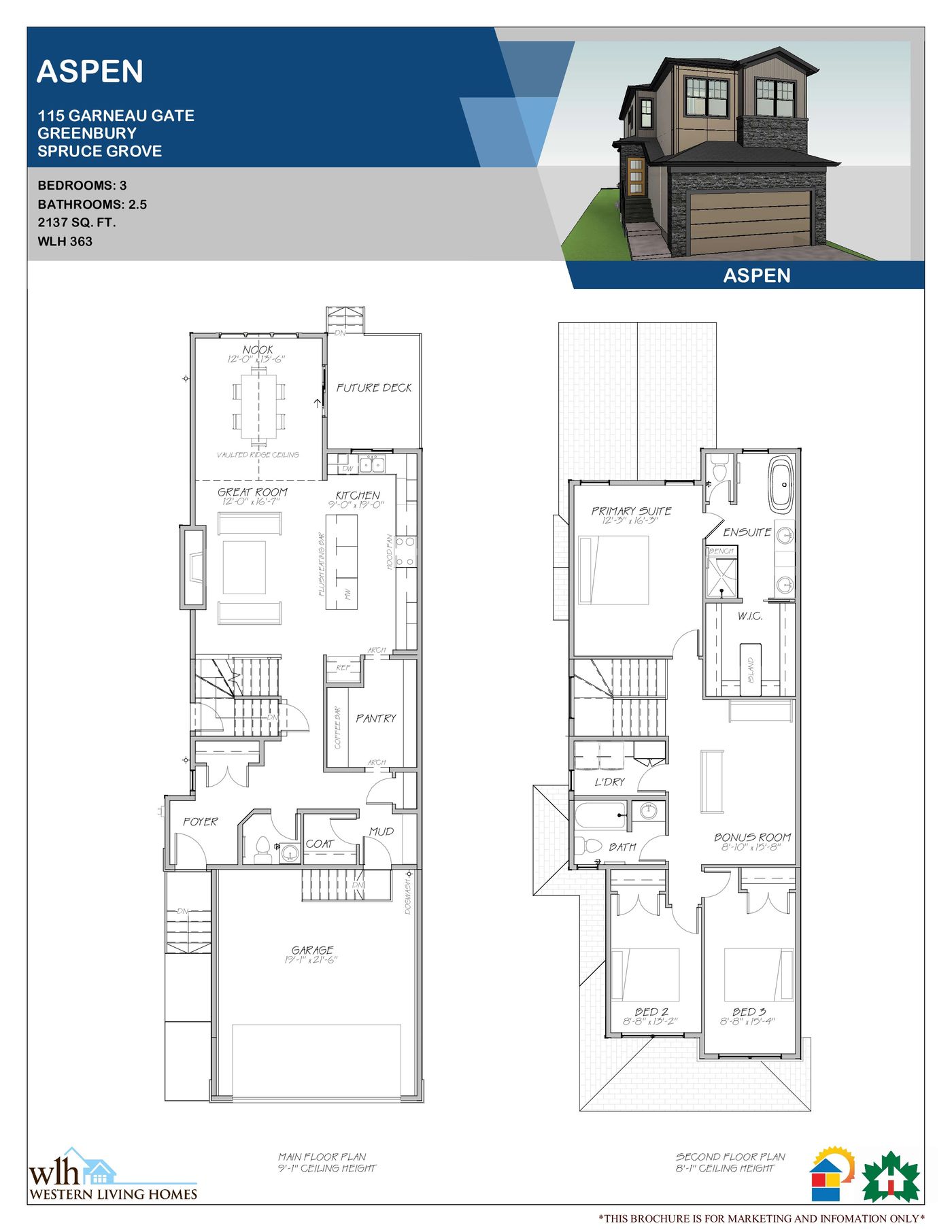 Aspen floor plan and 3D elevation