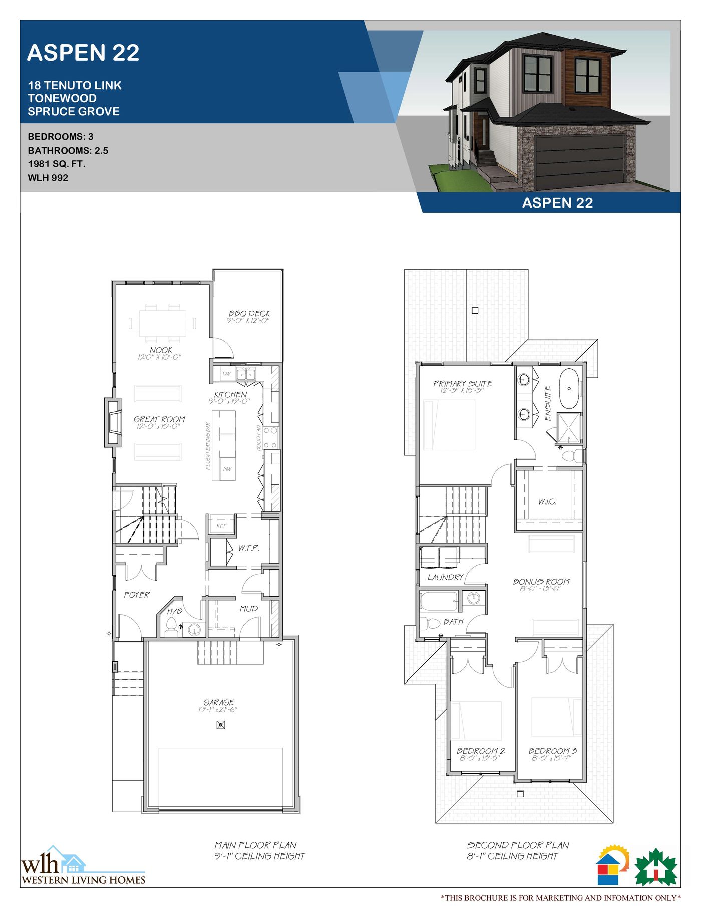 Aspen floor plan and 3D elevation