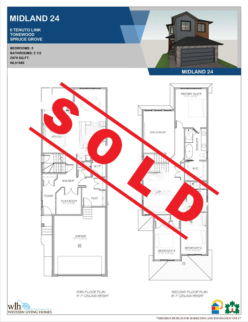 Midland floor plan and 3D elevation